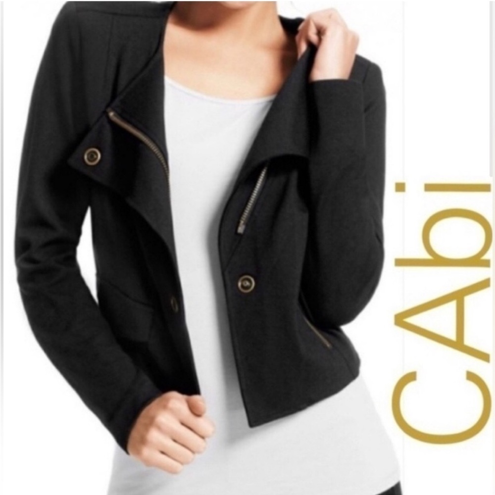 CAbi Ponte Moto Black Knit Snap & Asymmetrical Zipper Closure medium Jacket EUC
